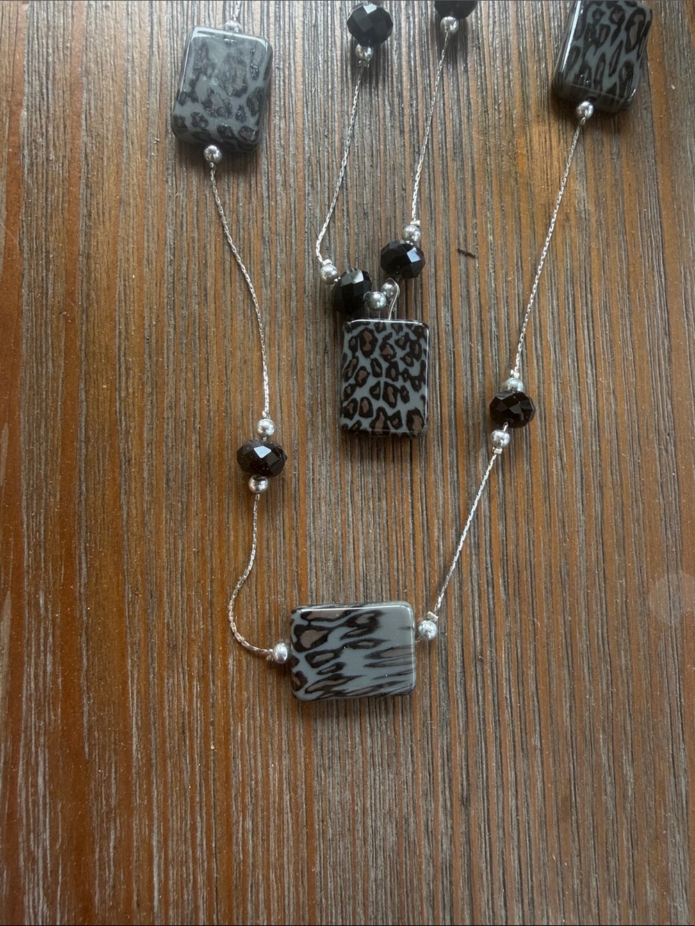 Long Black and Silver Beaded Statement Necklace